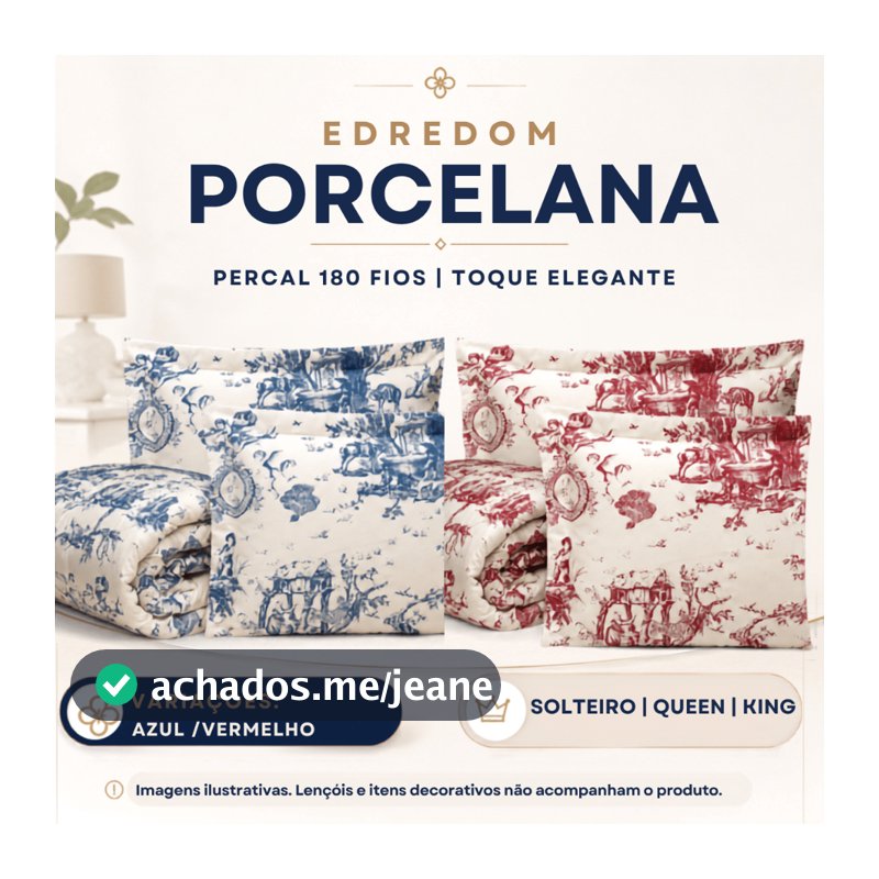 Kit Edredom Algodão Percal 180 Fios Casal Queen Porcelana 03 Peças
