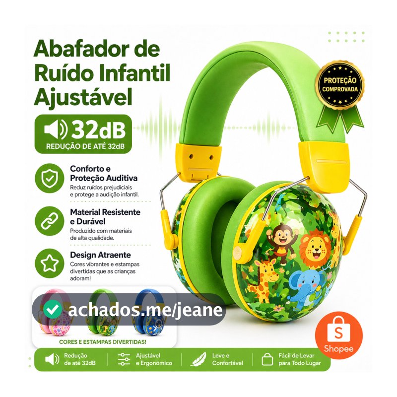 Protetor Auricular Infantil 32dB Abafador de Ruído Confortável Seguro para Crianças