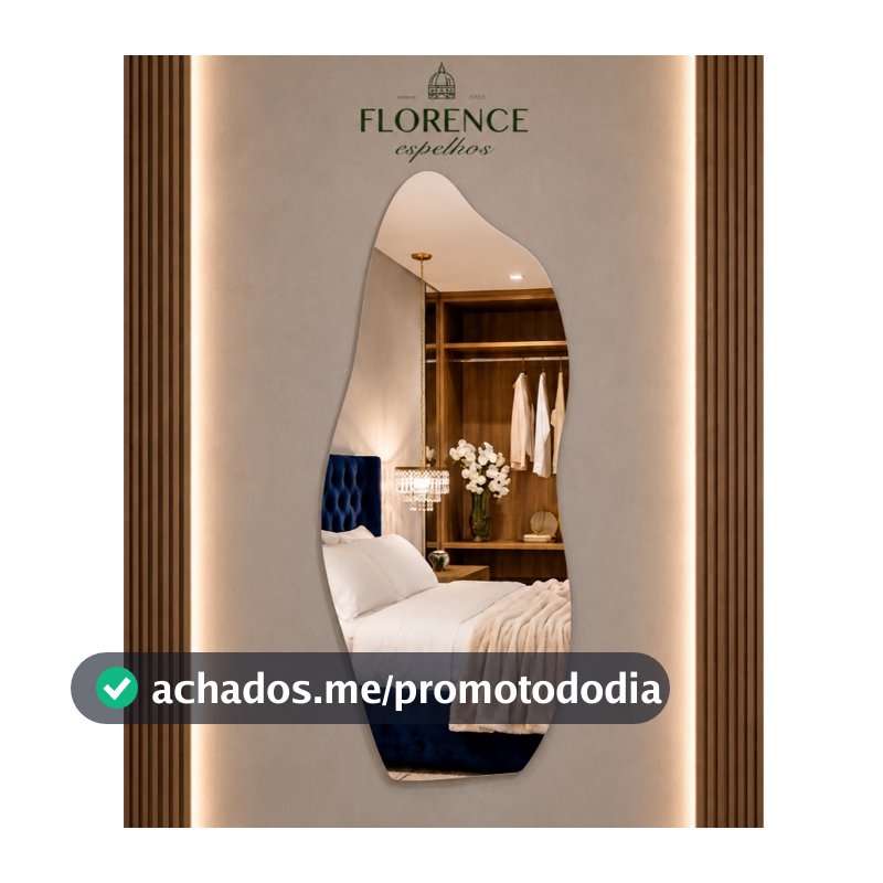 Espelho Orgânico 120X50 e 80x40 Lapidado Moderno Grande Form Flame Com Suporte Invisível Luxo