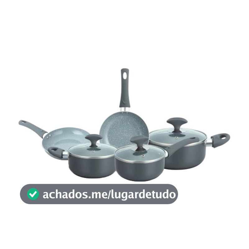 Conjunto de Panelas Cerâmica Cazza Chef Cinza 5 Peças