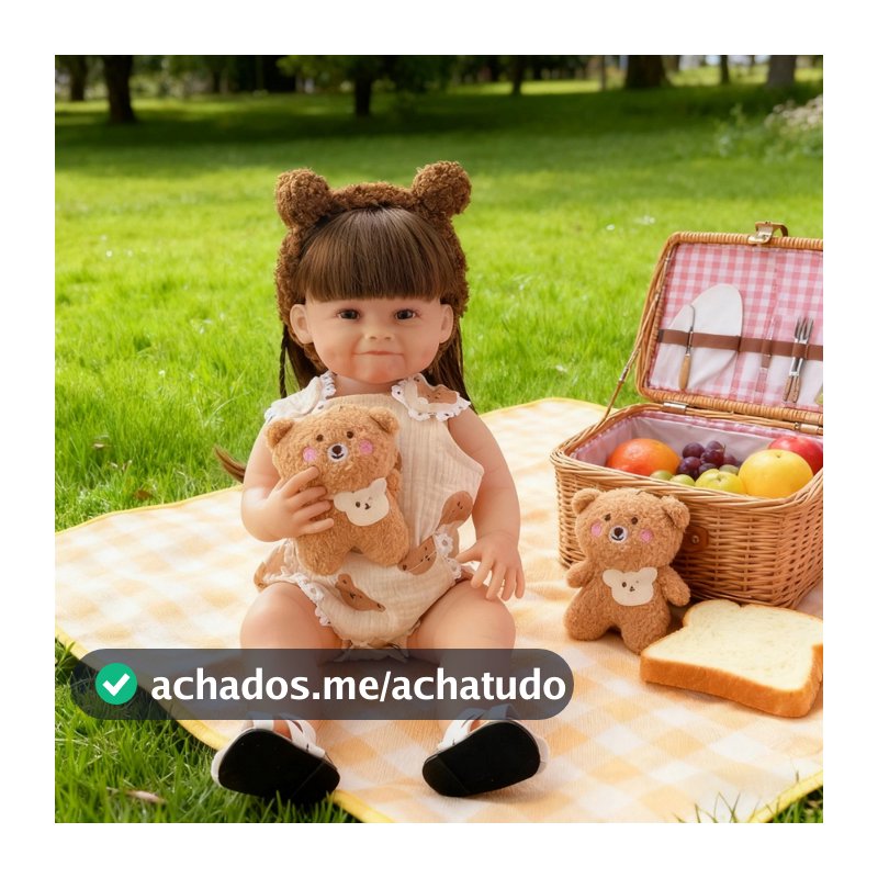 Bebê Reborn Boneca Silicone 48cm Menina Sorrisos com Acessórios Banho