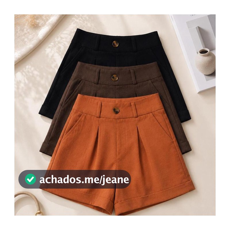 Kit 3 Shorts Femininos Linho Premium Cintura Alta Com Botão Elegante Casual P M G GG