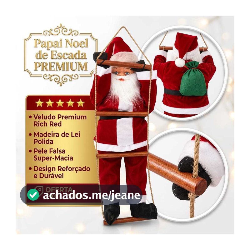 Papai Noel Subindo Escada Gigante 65cm Boneco Grande 45cm Vermelho Decoração de Natal Enfeite Festa