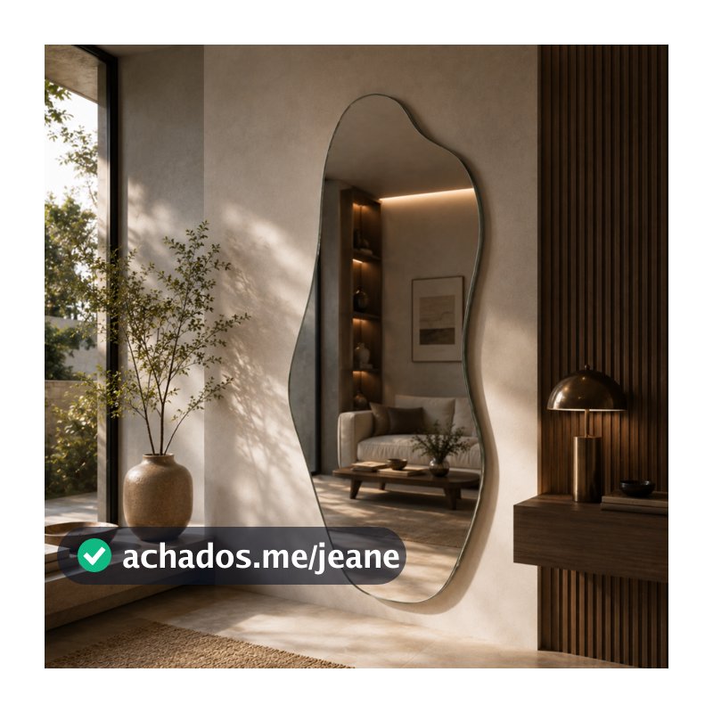 Espelho Mirano Orgânico Madrid 100x40cm Lapidado Grande Moderno Banheiro Lavabo Quarto Parede Luxo