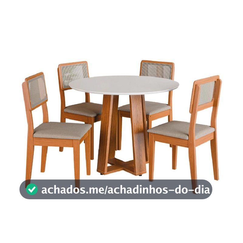 Conjunto Sala de Jantar Mesa Athenas Redonda 4 Cadeiras Santiago Dobuê