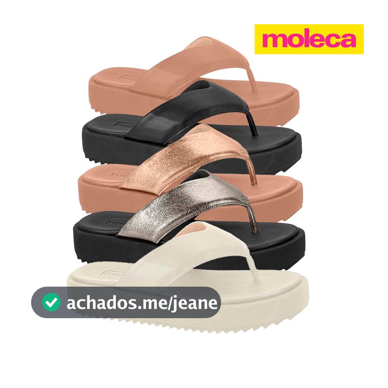 Sandália Papete Moleca Chinelo de Dedo Plataforma Branco e Preto Confortável Original