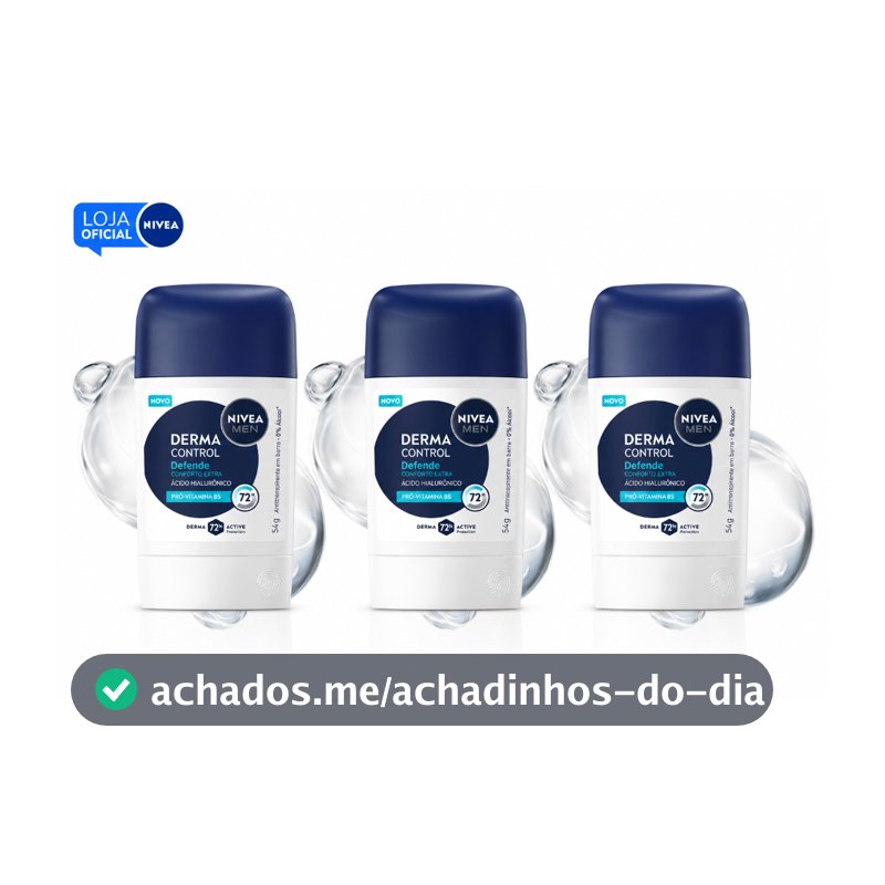 KIT NIVEA MEN Desodorante Stick Derma Control Defende 54g - 3 Unidades
