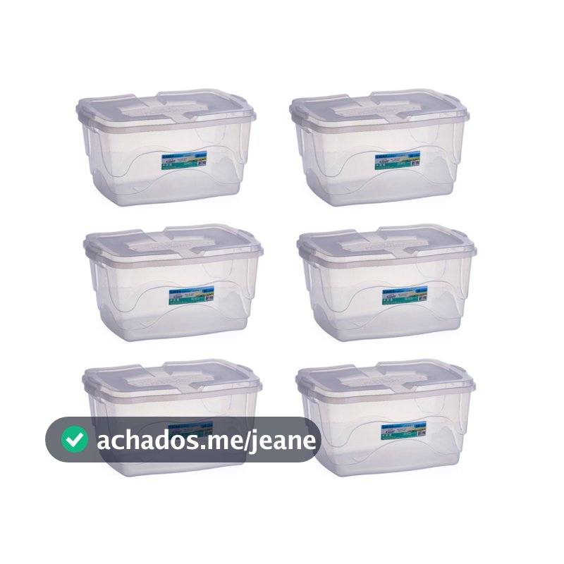 Kit 6 Caixas Container Organizadoras 20L Transparente de Plástico Para Brinquedos Livros Fotos Sapatos