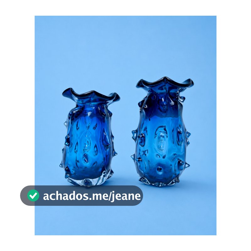 Kit 2x Vasos Muranos Trouxinhas Sala Azul Safira, Casa E Decor 15x23cm e 12x20cm
