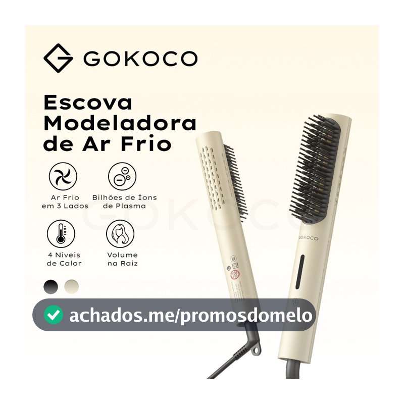 GOKOCO Escova Modeladora de Cabelo Modelagem com Ar Frio Controle do Frizz Todos os Tipos de Cabelo Ideal para Viagem