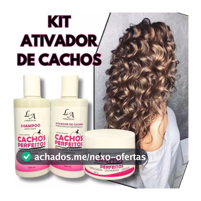 Kit Combo Cachos Perfeitos Shampoo Condicionador e Máscara Hidratante Ativador de cachos 3x300g