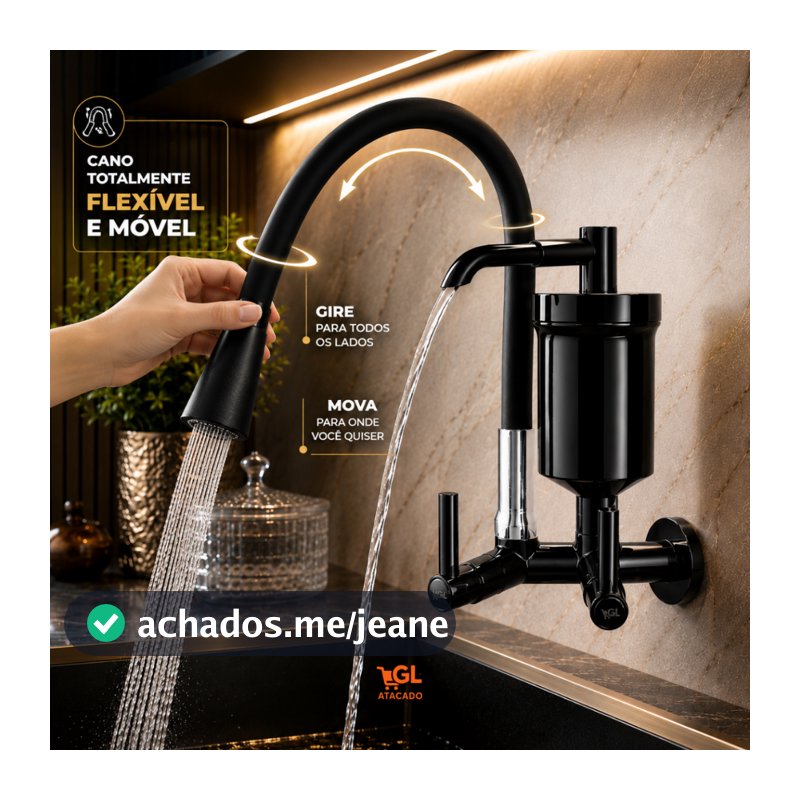Torneira Gourmet Com Filtro Parede Preta Flexível Purificador Água Cozinha Duplo Jato Luxo Premium