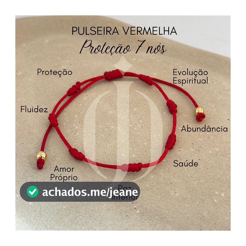 Pulseira 7 Nós Vermelha Ajustável Proteção Kabbalah Unissex