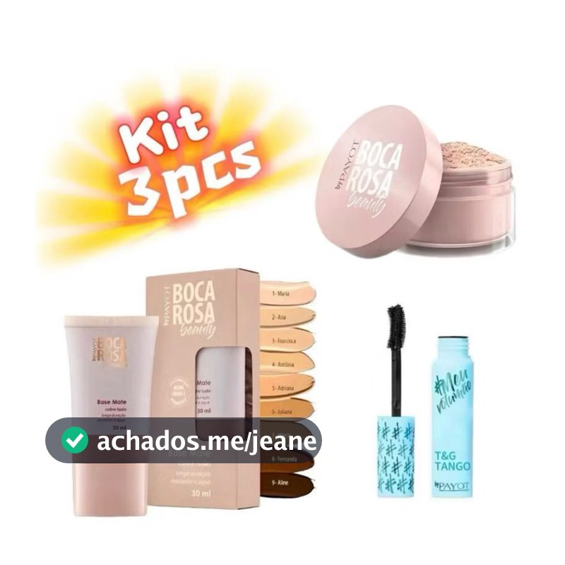 KIT 3 Pcs Base Boca Rosa + Pó Solto Mármore E Mascara Promoção