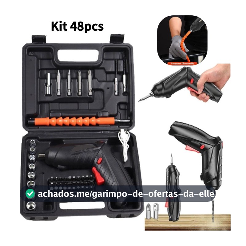 Kit Parafusadeira/furadeira 48 pçs Portátil carregador Usb Leve Forte Desmontar e montar