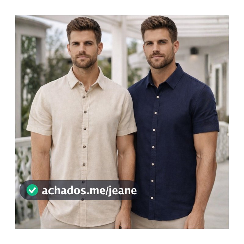 Kit 2 Camisa Social Masculina Slim Gola Italiana Manga Curta Linho Premium