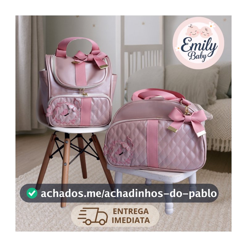 Bolsa Maternidade Grande e Mochila de Bebe Luxo Borboleta 3D Rosé Impermeável Mamãe Premium