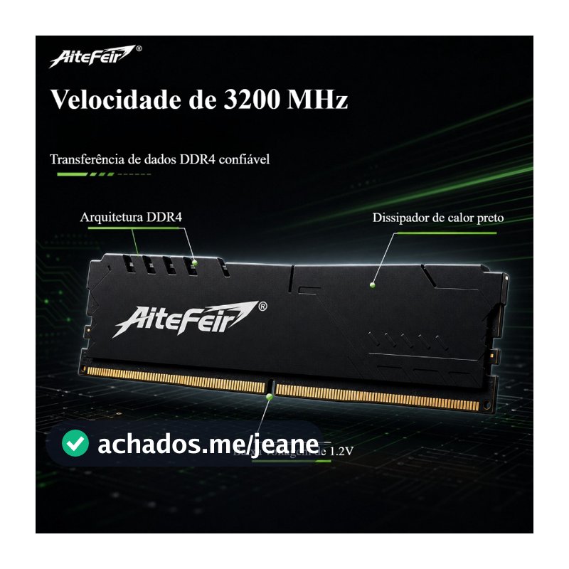Memória RAM AiteFeir DDR4 8GB 3200MHz DIMM Desktop Dissipador de Calor 1.2V