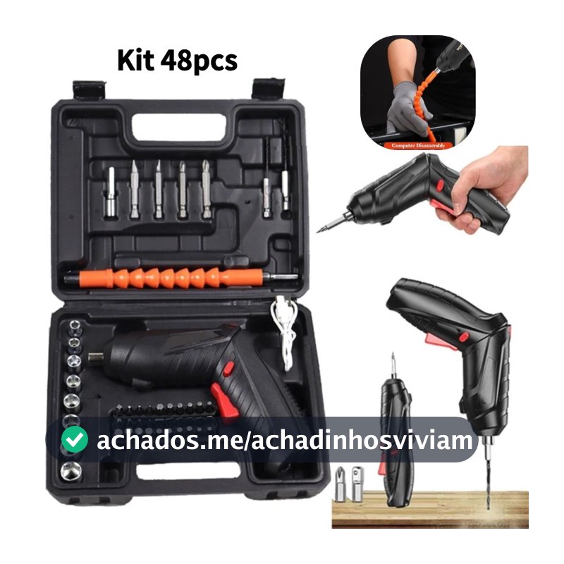 Kit Parafusadeira/furadeira 48 pçs Portátil carregador Usb Leve Forte Desmontar e montar