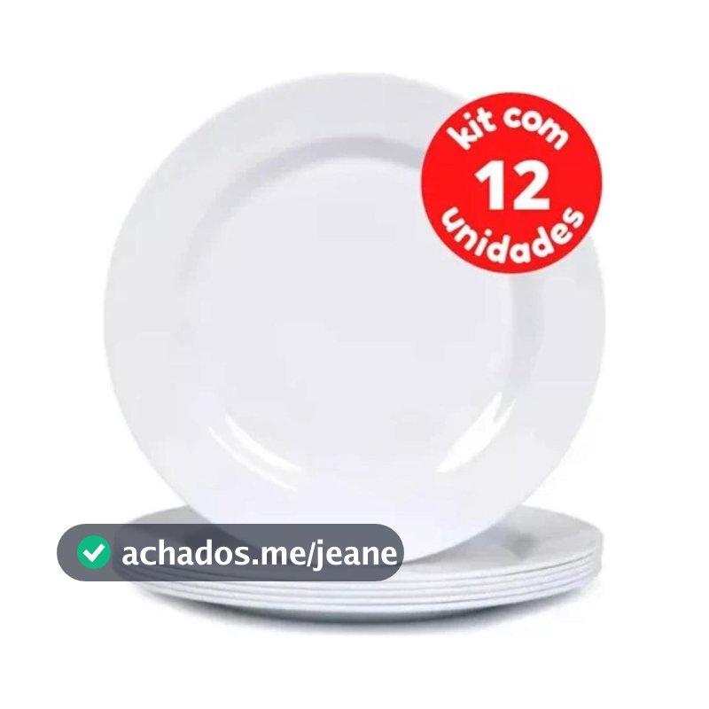Kit Jogo 12 Pratos Branco de Melamina 25cm Buffet Hotel Raso