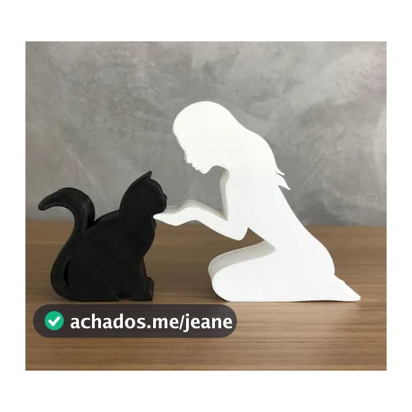 Estatueta Mulher + Gato - Decoração Pet & Amor em Casa - Homenagem, Memorial Amigo Pet