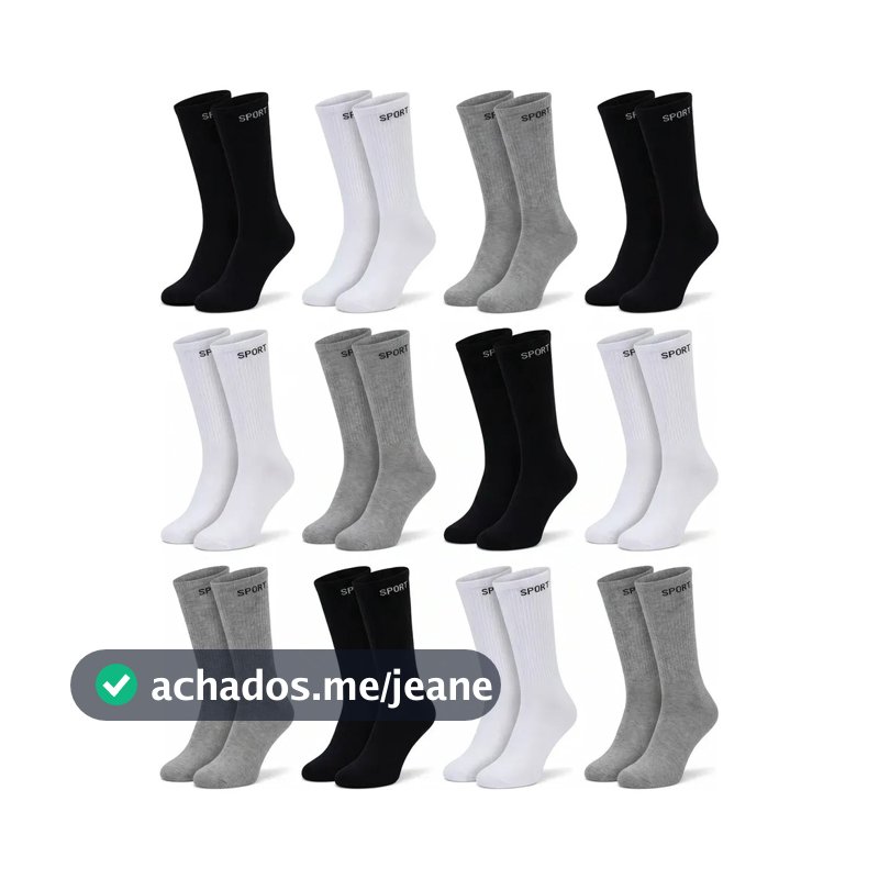 Kit 12 Pares Meias Cano Alto Lisas Sport Esportivas Algodão Academia Esportes