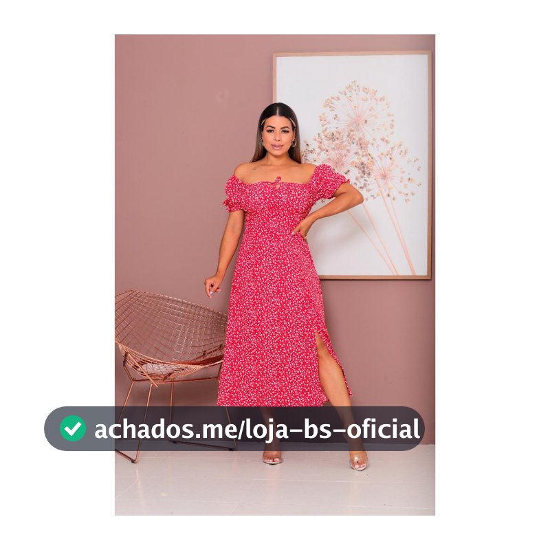 Vestido Feminino Midi com Manga Princesa com forro e Fenda na Frente Elegância - Moda Casual