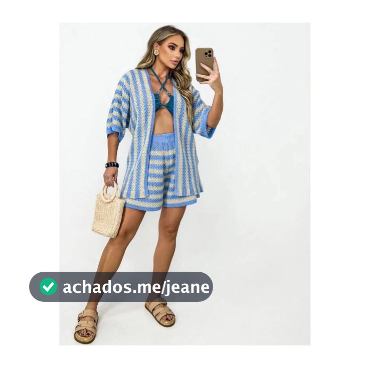 Conjunto Saída de Praia Feminino Tricot Listrado Shorts e Kimono 2 Peças Verão