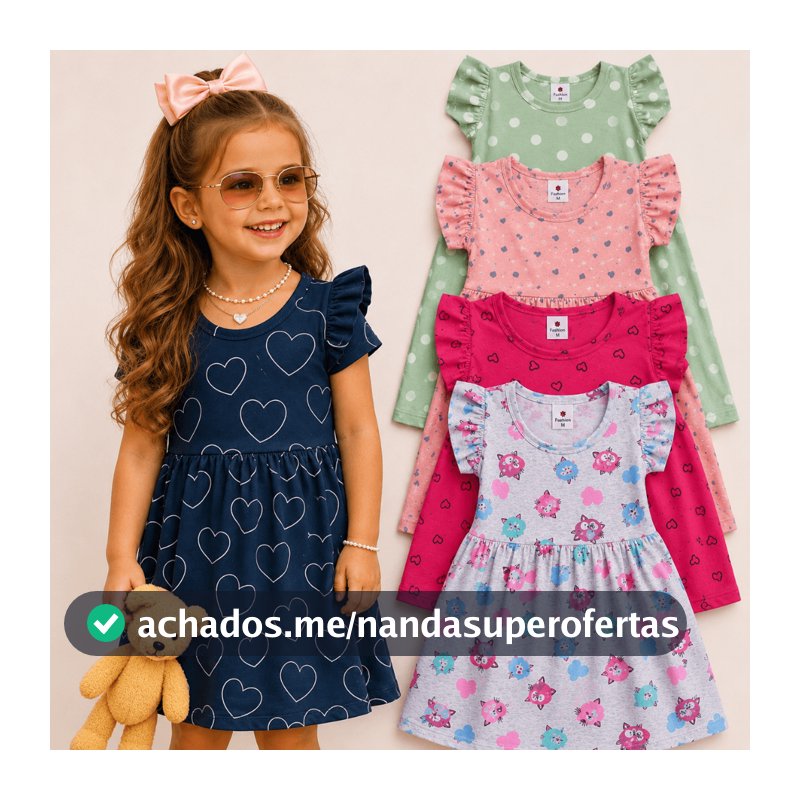 Kit Até 6 Peças Vestido Infantil Menina Estilo Blogueirinha do Tamanho 1 ao 10 Anos Sortidos