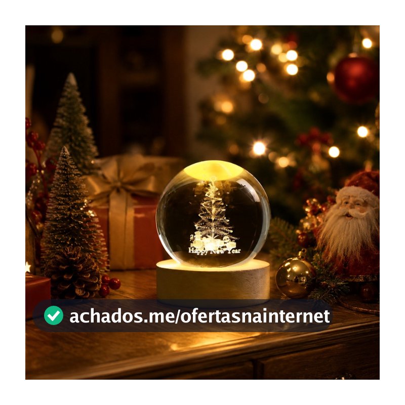Luminária De Mesa USB Globo De Cristal Iluminado Arvore De Natal