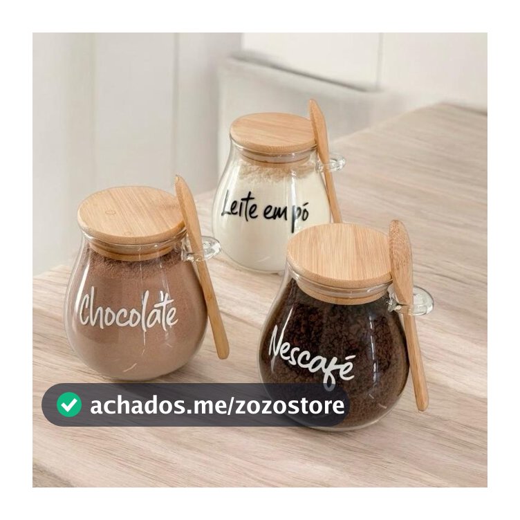 POTE HERMETICO COM TAMPA E COLHER DE BAMBU PERSONALIZADO 410 ML PERSONALIZADO AÇUCAREIRO SALEIRO