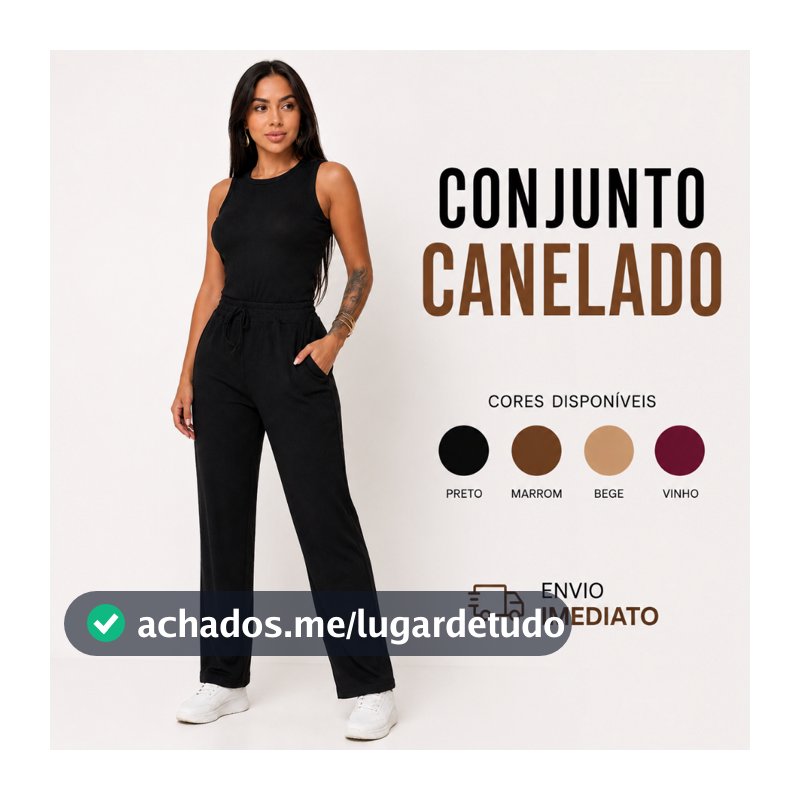 Conjunto Feminino Canelado Calça Wide Leg Pantalona com Bolsos + Regata Moda Verão Frio