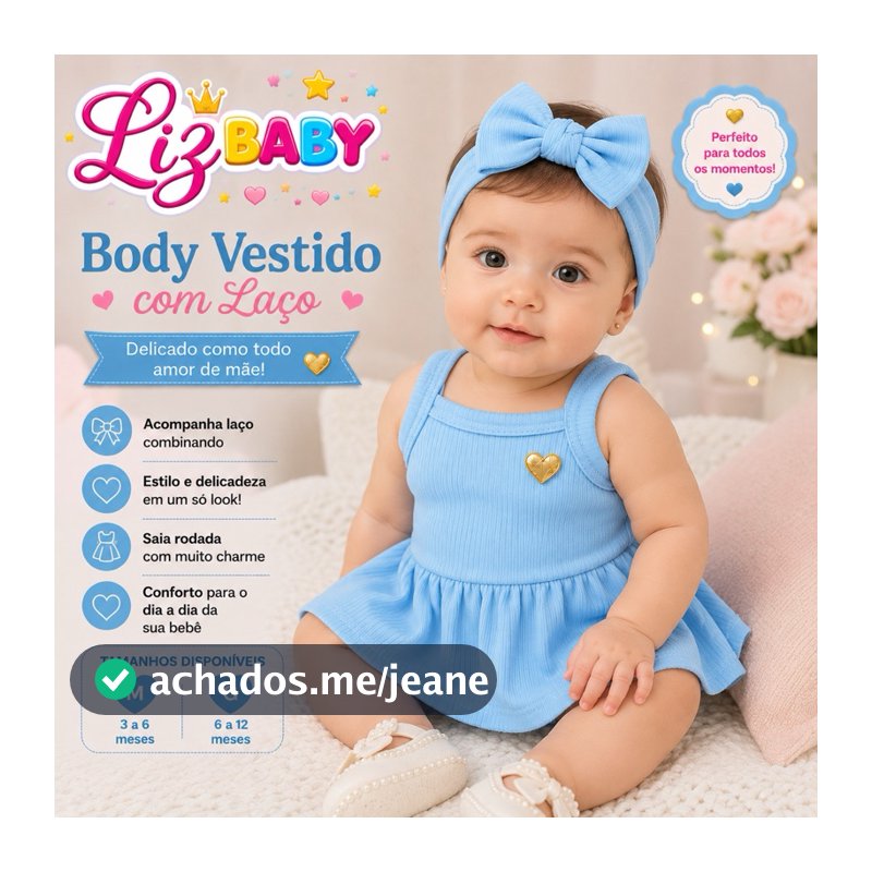 Body vestido infantil menina bebê.Vestido de bebê com body embutido Liz