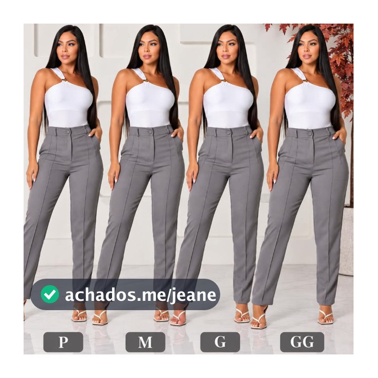 Calça Alfaiataria Social Casual Feminina Bolsos  Botão Forrado Elegante Cintura Alta Confortável