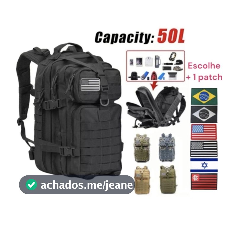 Mochila Tática Camping Militar 50 litros e 30 Litros Resistente + 1 patch