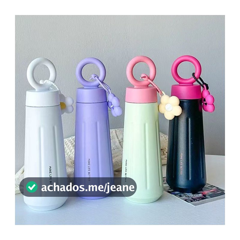 Garrafa Térmica Inox 500ml Parede Dupla a Vácuo Grande Mantém Gelado 10h e Quente 8h Com Alça Esportiva A11