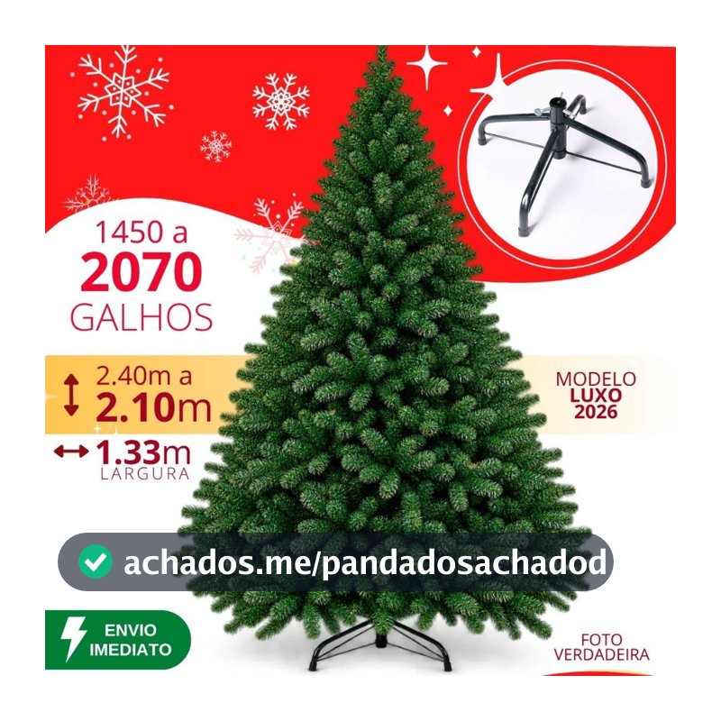Árvore de Natal 210 cm a 240cm 1450 a 2070 Galhos Verde Super Cheia Grande Luxo Decoração de Natal 2026