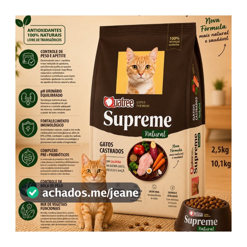 Ração Quatree Supreme Gatos Castrados 10kg Frango Batata Doce Super Premium