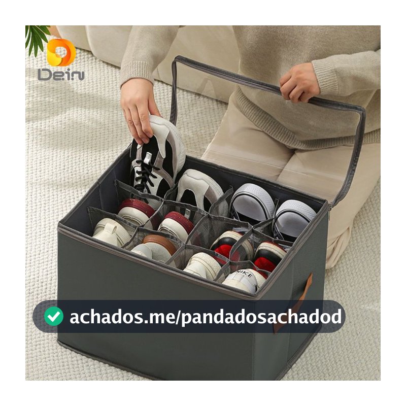 Caixa Organizadora 6 Pares de Sapato 43x32x30cm | Dobrável com Tampa Transparente e Divisórias
