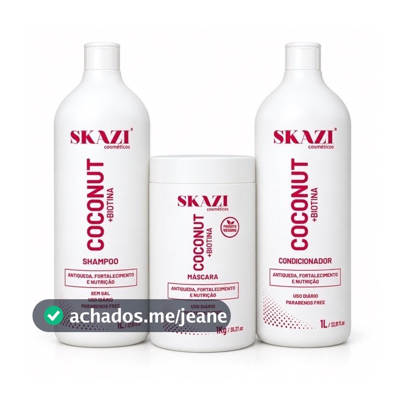 Kit Skazi Coconut Shampoo + Condicionador 01 Litro + Máscara De Tratamento 01Kg