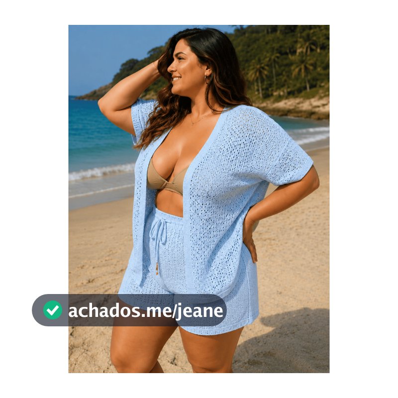 Conjunto Saída de Praia Short + Cardigan Tricot Linha Verão Plus Size