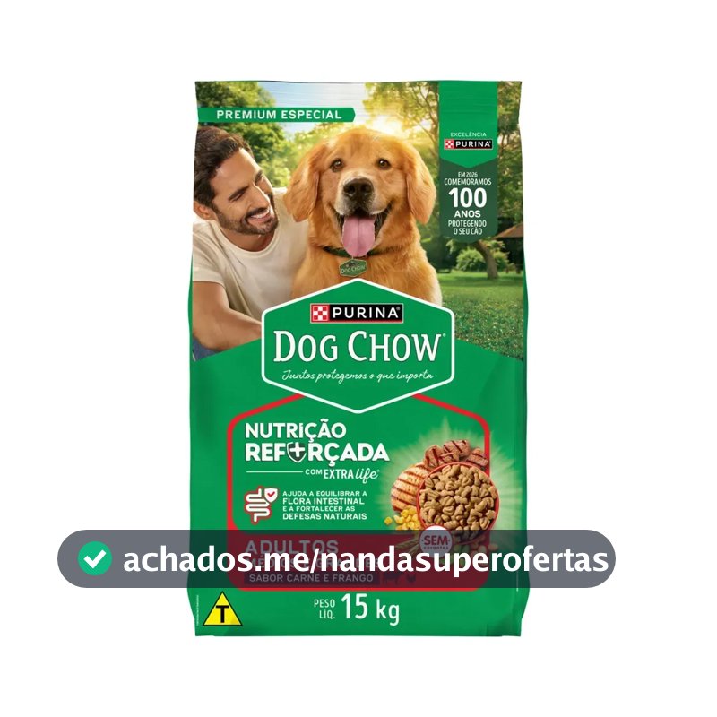 Dog Chow Extralife Ração Cães Adultos Médios e Grandes Carne, Frango  - 15 kg