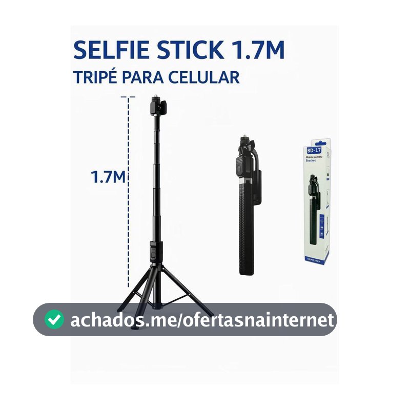 Selfie stick 1.7M de comprimento sem fio Bluetooth tripé portátil retrátil