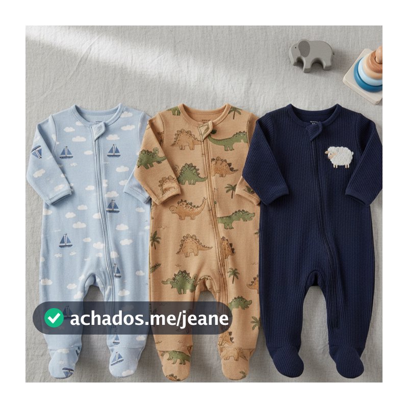 Kit com 3 macacões bebês | 100% Algodão | RN ao G | | Macacão| Sortido Menina, Menino e Unissex