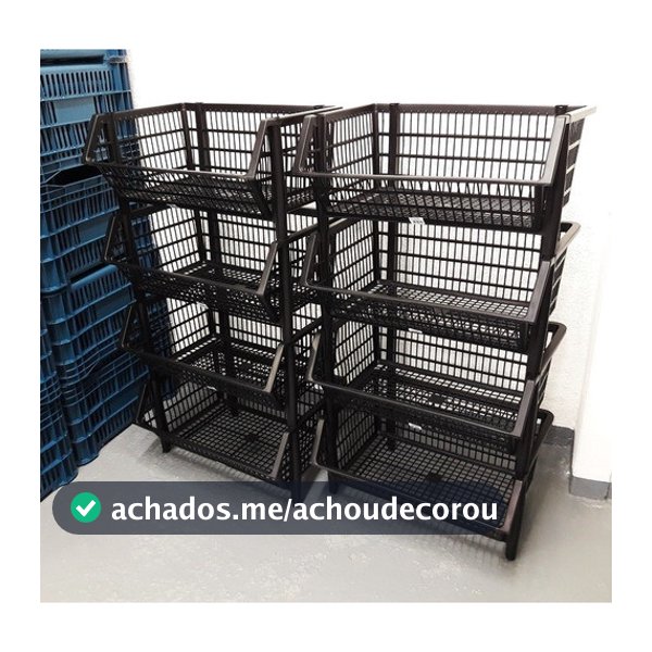 4 Cestos Expositor Reforçado Grande Organizador De Plástico Empilhável Resistente Preto Sombrisul