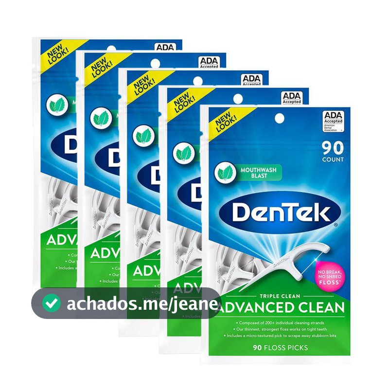 Kit 5 Fio Dental Dentek Floss Picks Triple Clean Advanced com 90 unidades