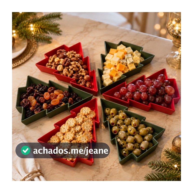Kit 6 Petisqueiras Árvore de Natal | Porta Petiscos Vermelha e Verde | Mesa de Ceia Natalina e Amigo Oculto