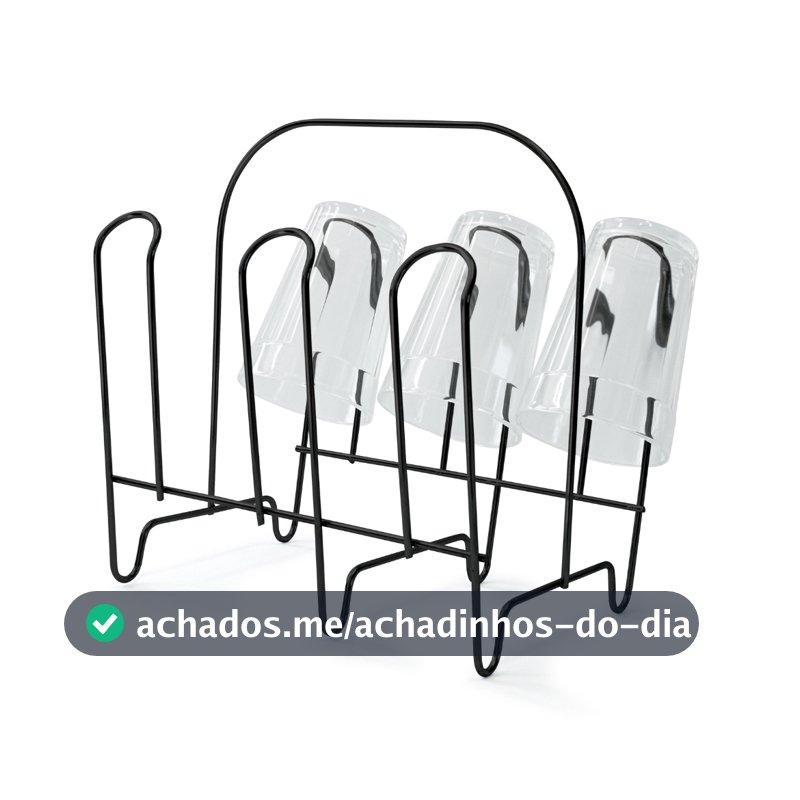 Escorredor Porta Copo 6 Lugares Aço Aramado Preto Black