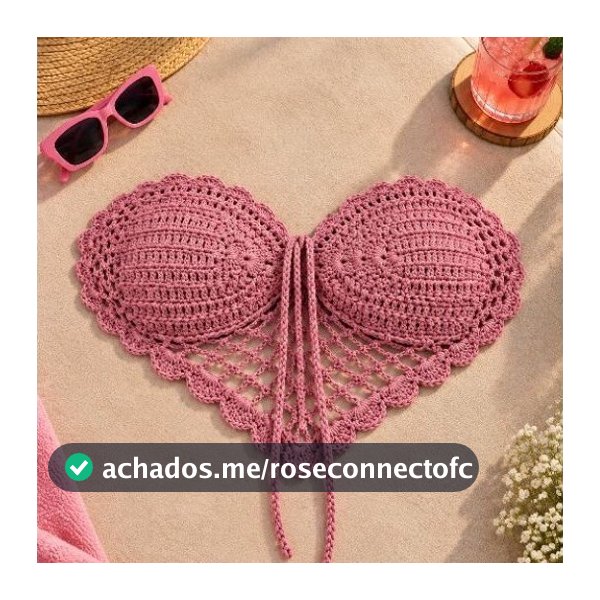 Top Cropped Feminino de Crochê Tomara que Caia Artesanal Modelo Coração