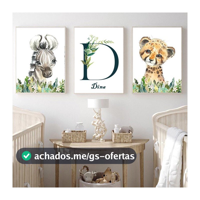quadro decorativo infantil personalizado safari girafa zebra 3 peças